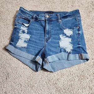 Aeropostale High Rise Midi Jean Shorts Blue - Size 12- Pre Owned